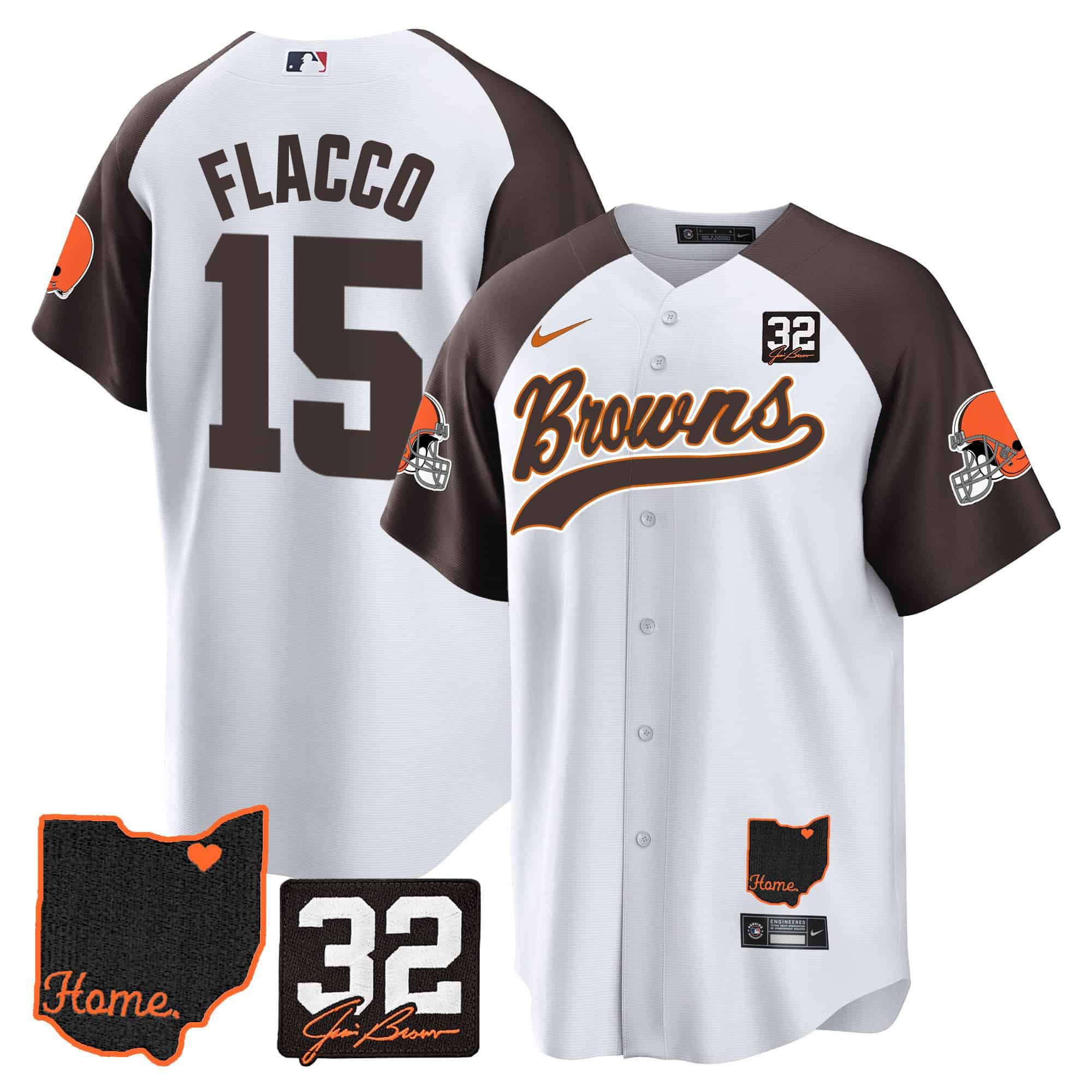 Men Cleveland Browns 15 Flacco White Memorial Home Patch Baseball 2024 Nike NFL Jersey style 1